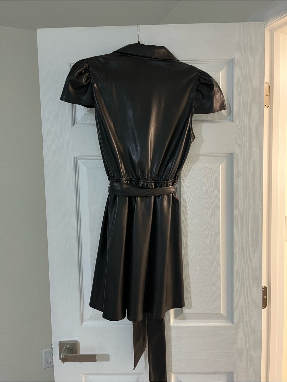 Alice + Olivia Black Faux Leather Shirt Dress - Picture 4 of 5